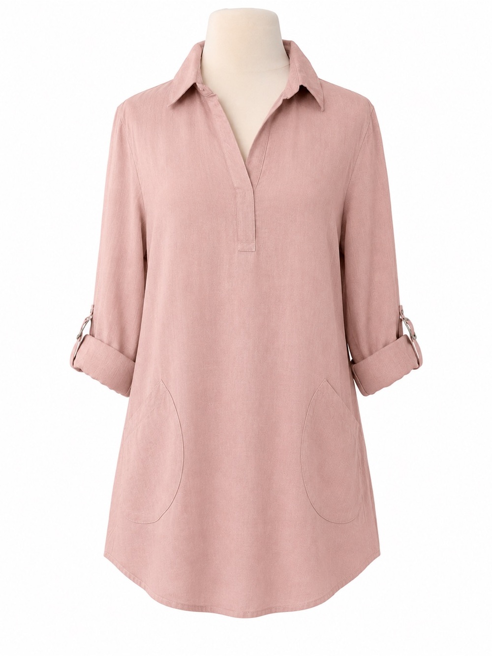For Cynthia Pink Linen Collared Tunic